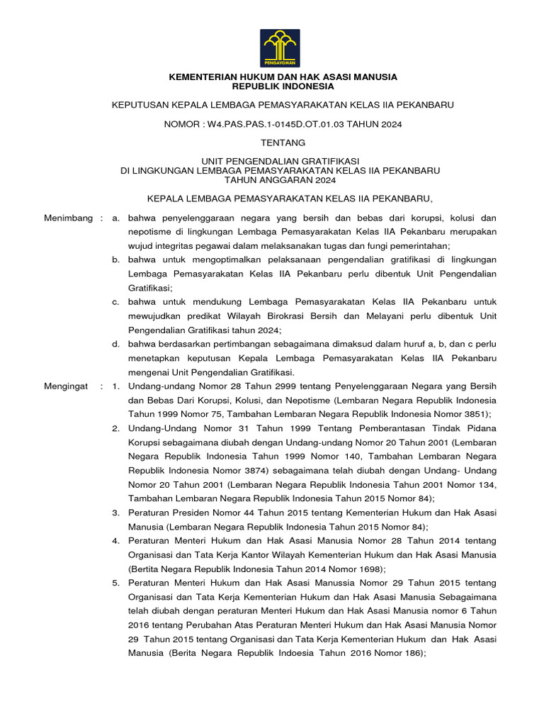 Sk tim upg mengacu pada format yang ditetapkan pada permenkumham nomor