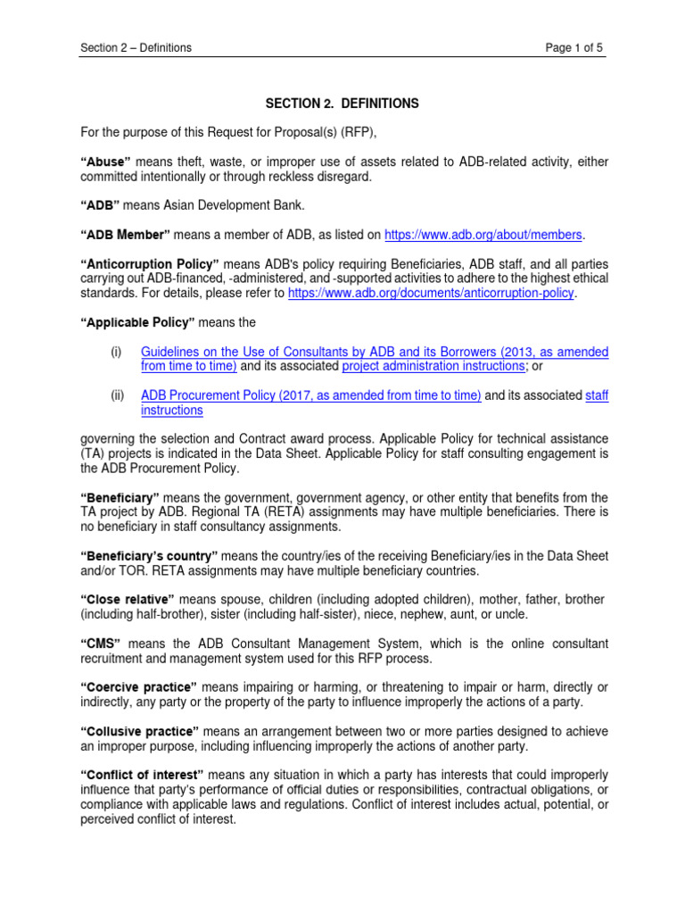 TA-10069 RFP Section 2 - Definitions (56132-001) | PDF | Request For ...