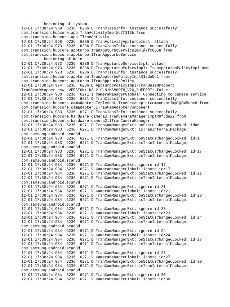 TranActivity and Camera Service Logs | PDF | Java (Programming Language ...