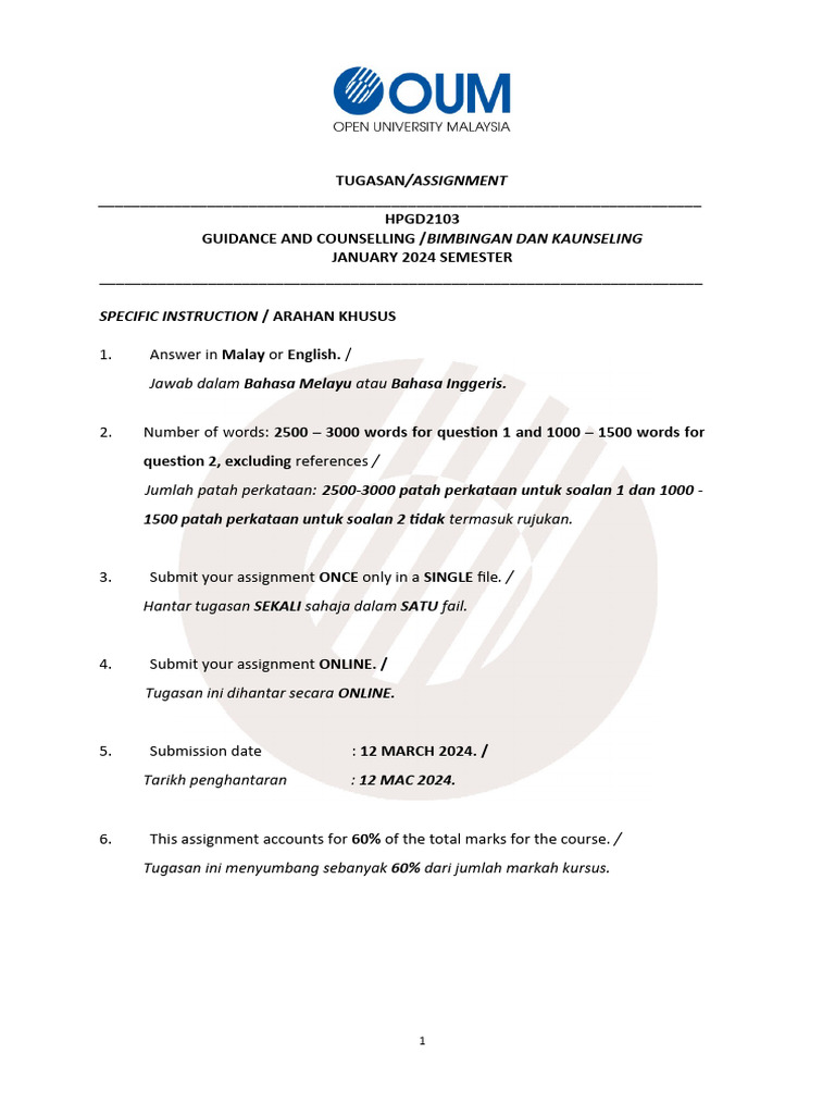 Tugasan Assignment Hpgd2103 Guidance And Counselling Bimbingan Dan