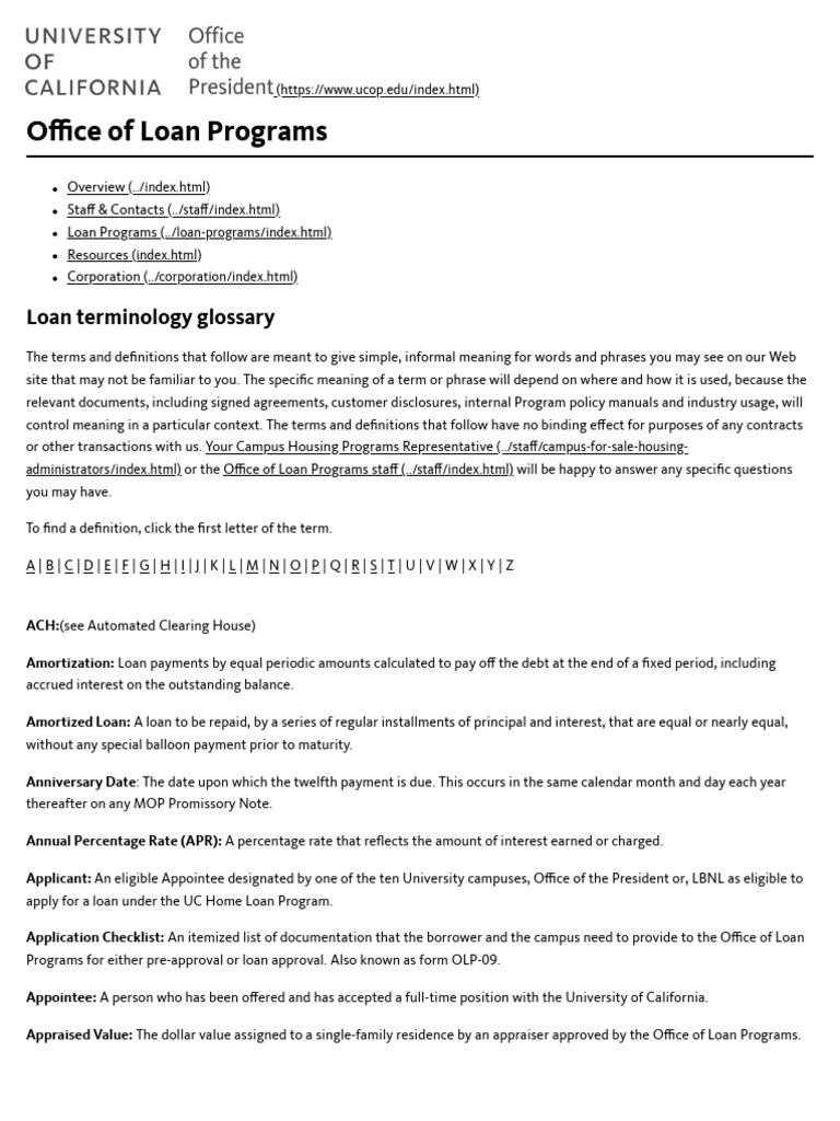 Loan Terminology Glossary - UCOP | Download Free PDF | Loans | Mortgage ...