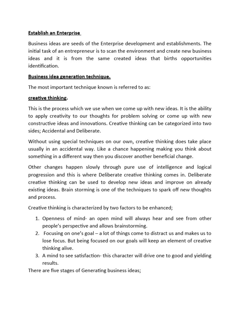 Business Idea Generation Techniques | PDF | Feasibility Study | Swot ...