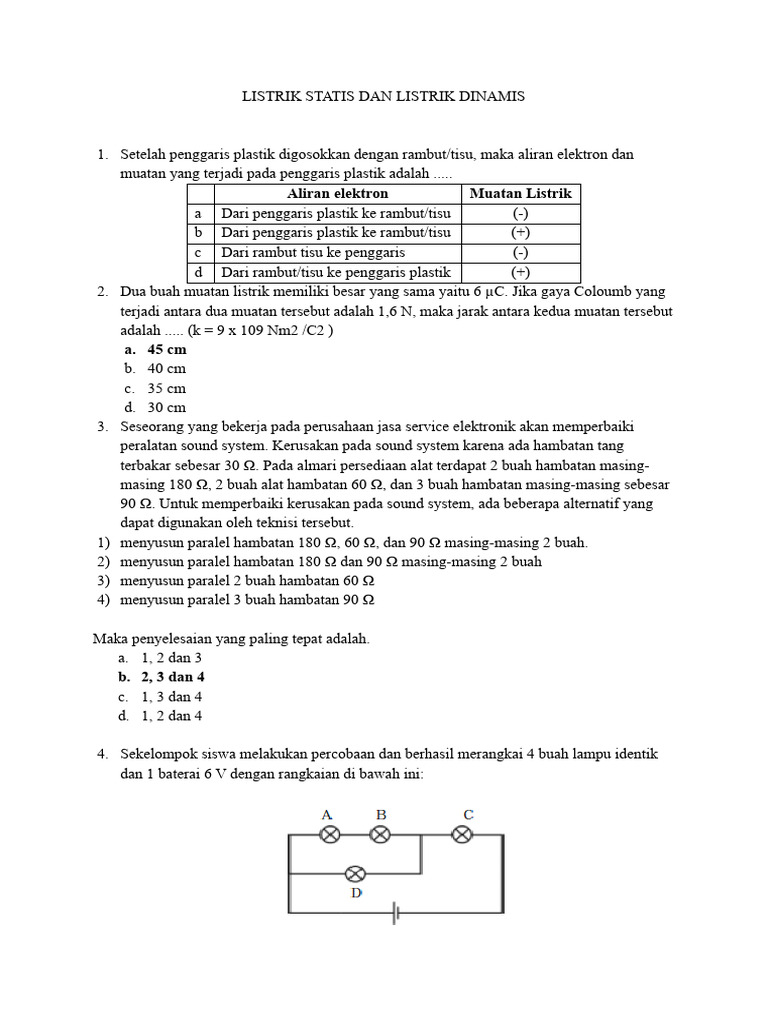 Soal Listrik Kelas 9: Statis & Dinamis | PDF | Sains & Matematika