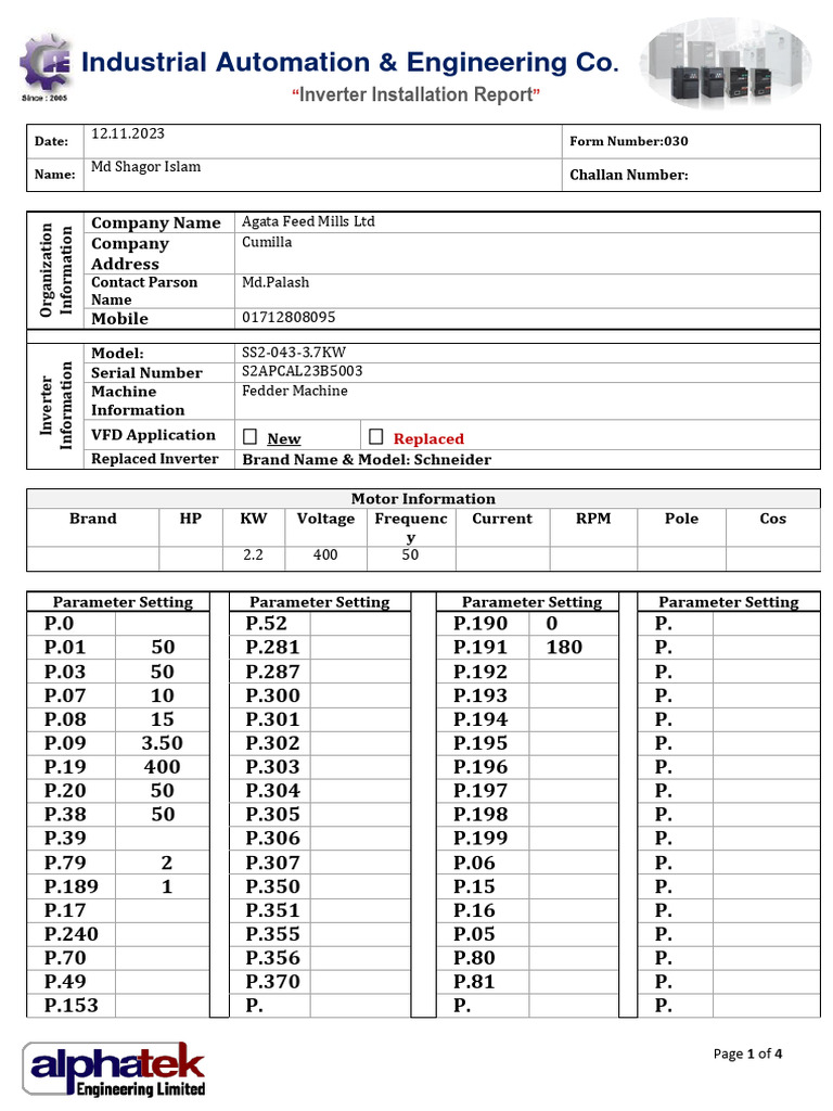 Inverter Installation Report for Agata Feed Mills | PDF | Power ...
