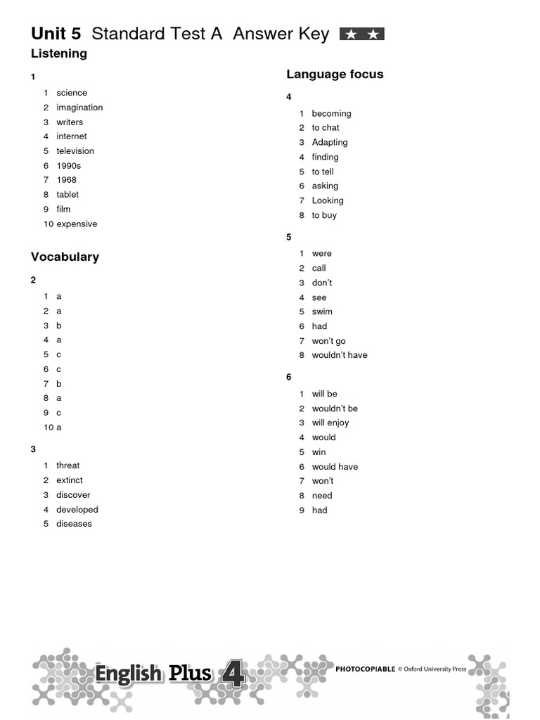 Unit 5 Standard Test A Answers | PDF