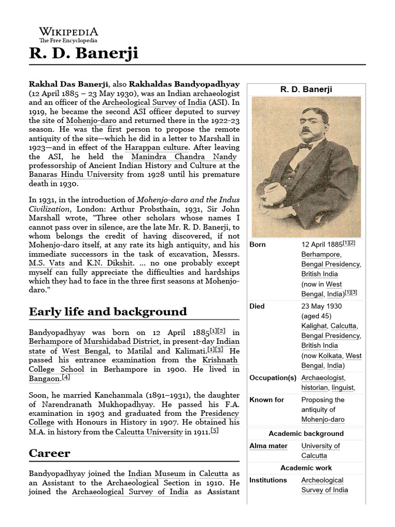 R. D. Banerji Download Free PDF South Asia Archaeology