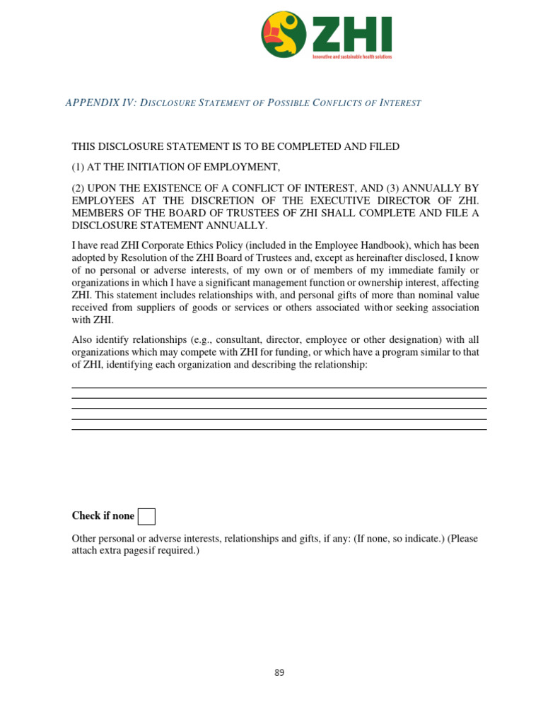 Appendix IV Disclosure Statement of Possible Conflicts of Interest | PDF