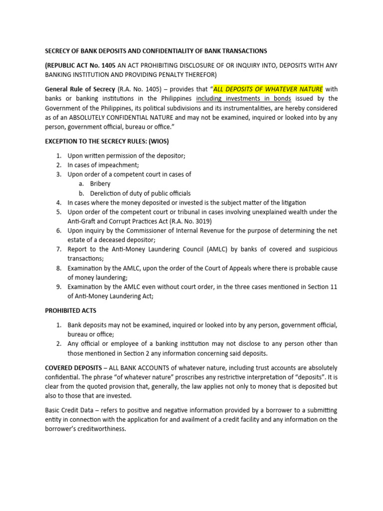 Bank Deposit Secrecy Law Overview | PDF | Money Laundering | Banks