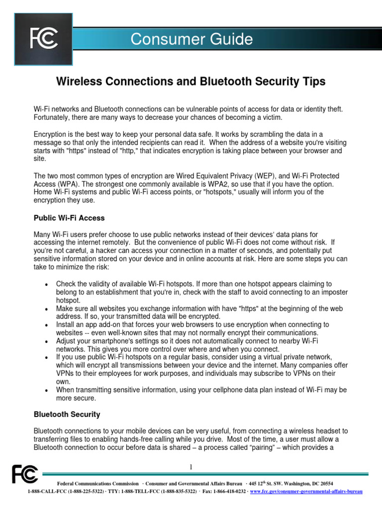 Wireless Connections and Bluetooth Security Tips | PDF | Wi Fi ...