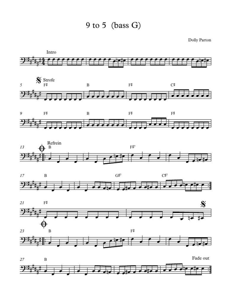 9 To 5 (Bass G) - Full Score | PDF