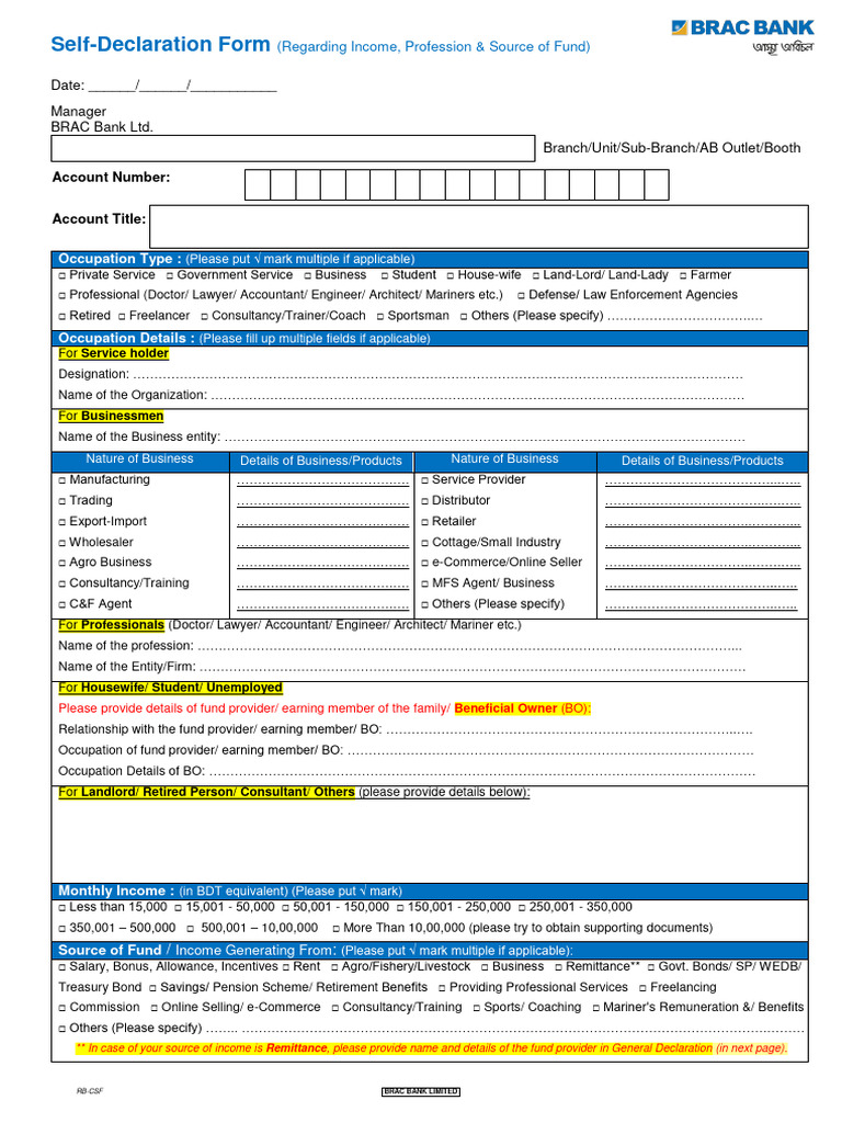 Self Declaration Form | Download Free PDF | Business | Economies