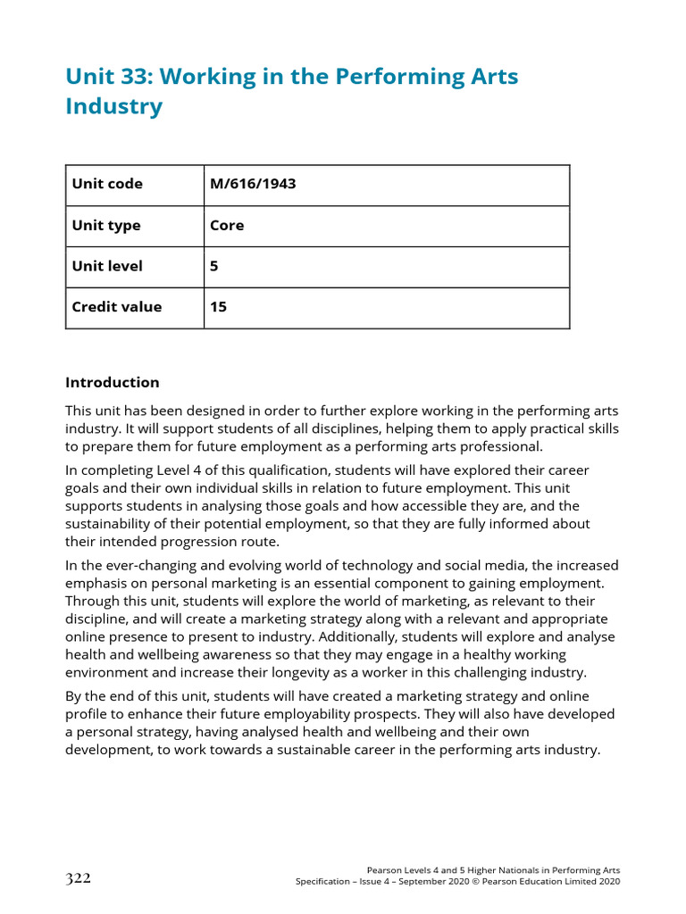 HND Unit 33 - Working in The Performing Arts Industry | PDF | Marketing ...