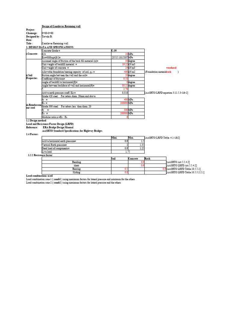 Cantilever Retaining Wall Design Guide | PDF | Building Engineering ...