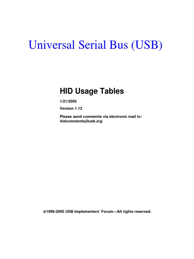 USB HID Usage Tables PDF Usb Specification (Technical Standard)