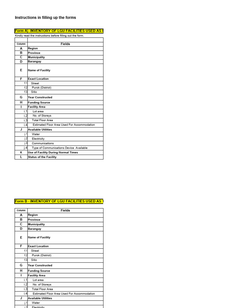 Evacuation Center Inventory Forms | PDF | Service Industries ...