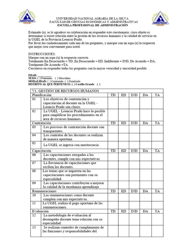 Cuestionario Validado para Imprimir | PDF | Gestión de recursos humanos