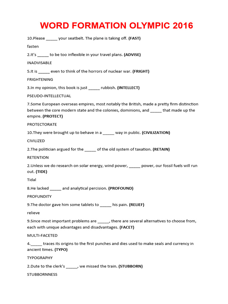 Word Formation Exercise 2016 | PDF