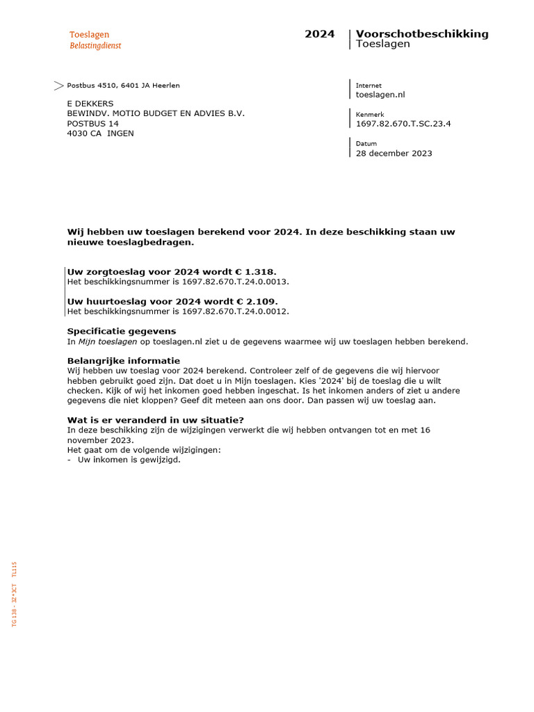 Belastingdienst: Toeslagen | PDF
