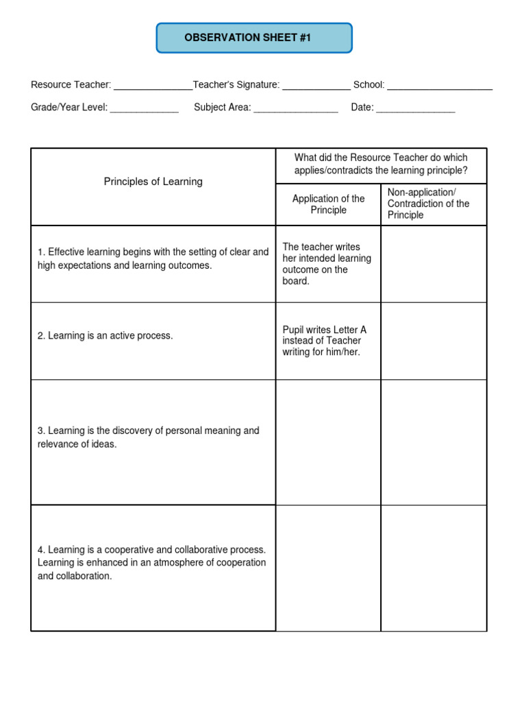 Observation Pdf Learning Teachers