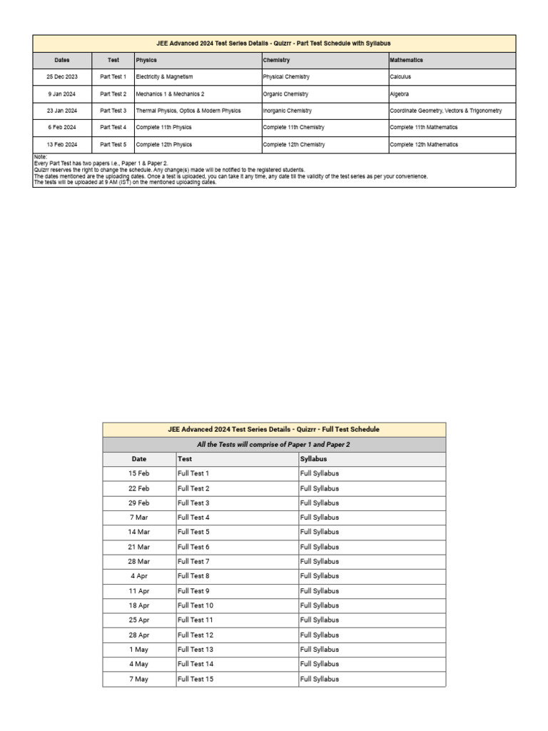 Schedule jee advanced 2024 full test series pdf mathematics physics