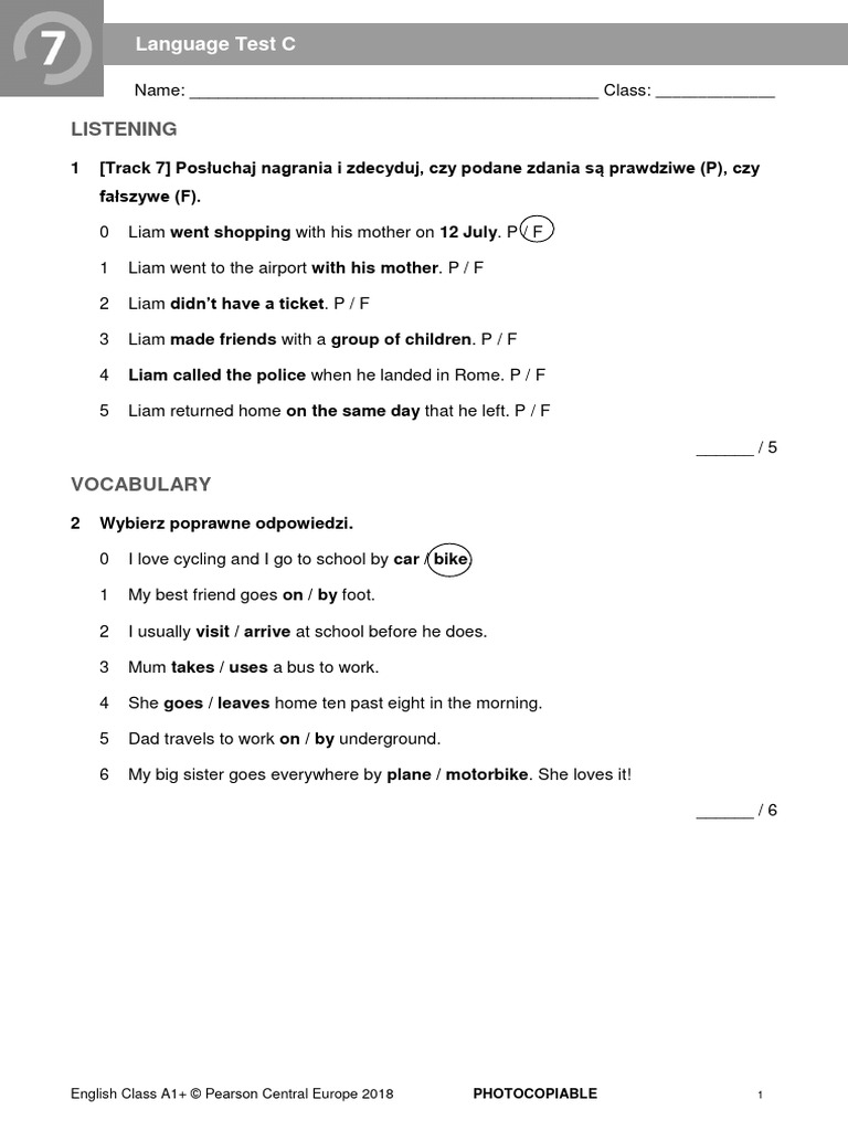 EC - A1P - Language Test 7C | PDF