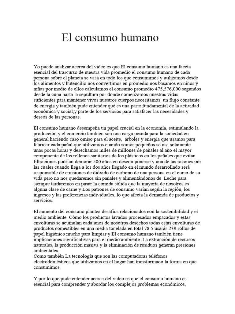 Impacto del Consumo Humano en el Medio Ambiente | PDF | Consumo ...