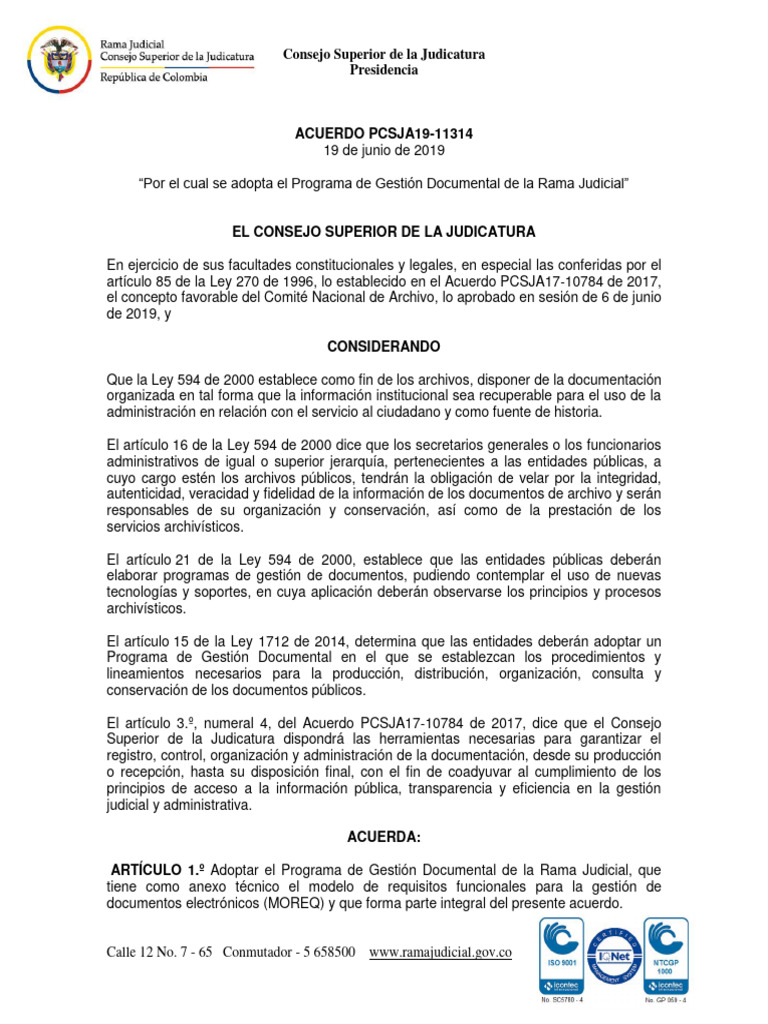 Acuerdo pcsja19 11314 pgd descargar gratis pdf gesti n de registros