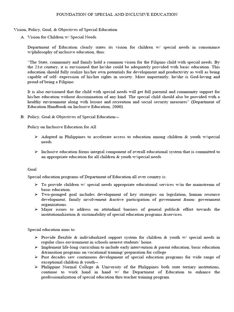 Foundation of Special and Inclusive Education | PDF | Special Education ...