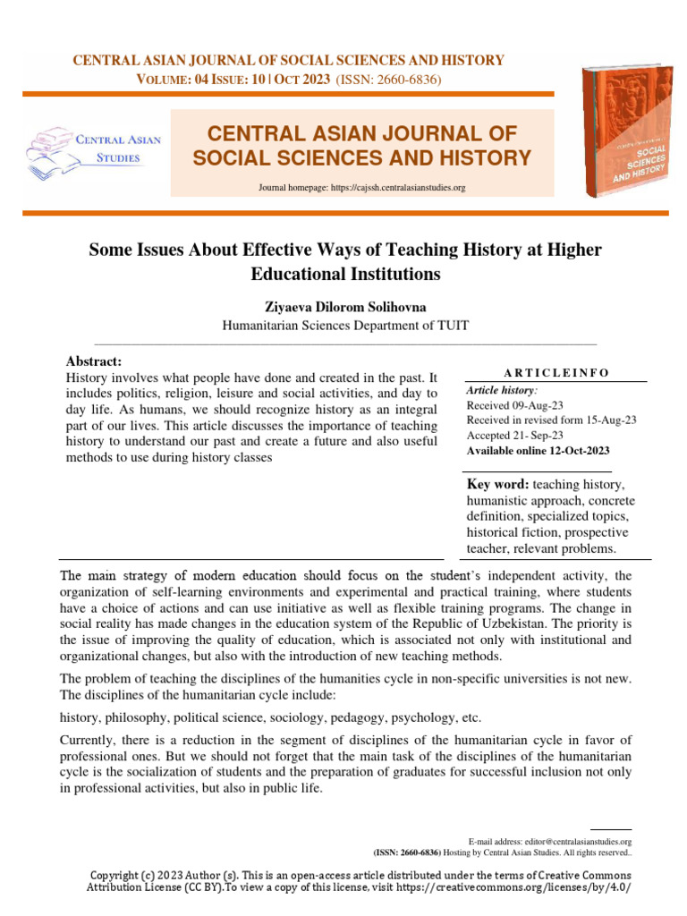 Some issues about effective ways of teaching history at higher