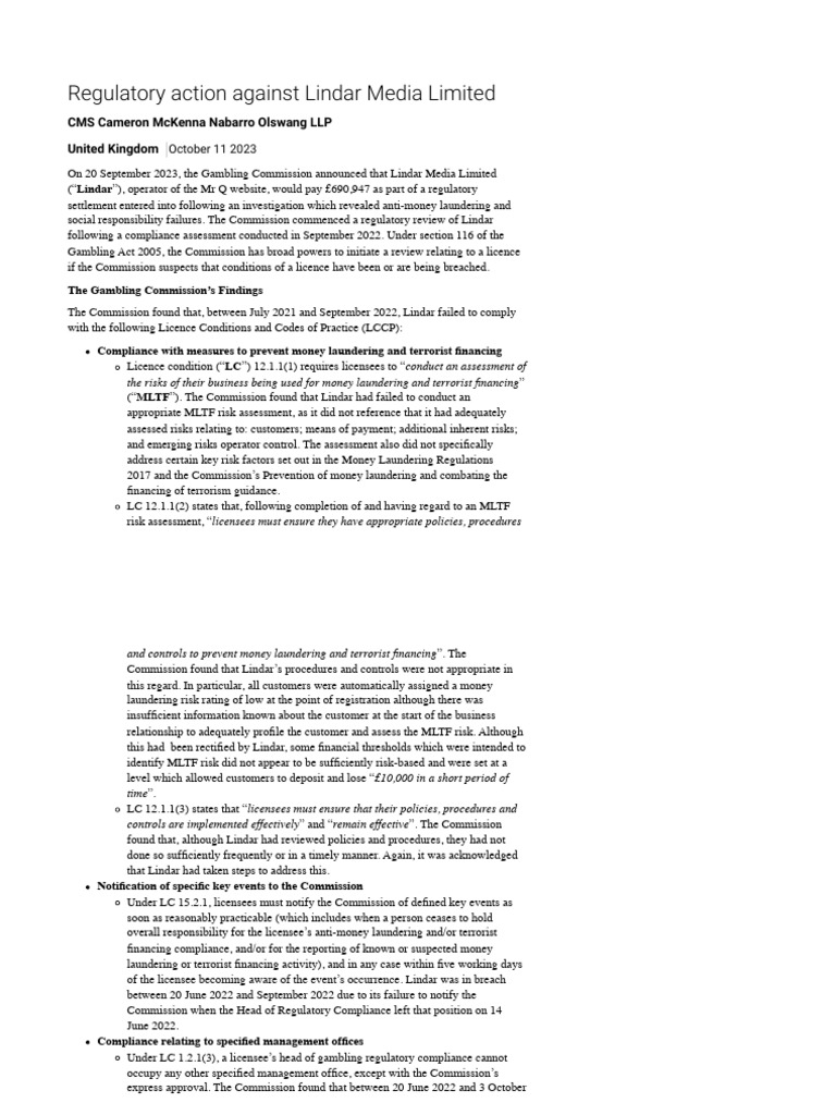 Lindar Media Fined for Compliance Failures | PDF | Money Laundering ...