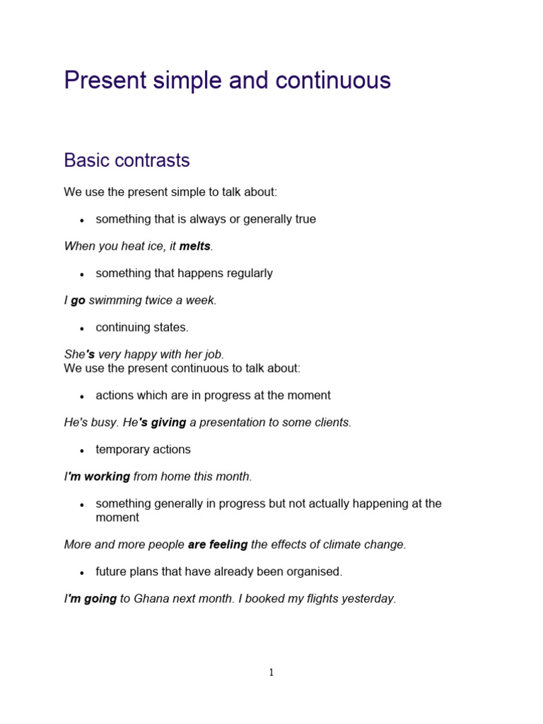 Present Simple vs Continuous Overview | PDF | Grammatical Tense ...