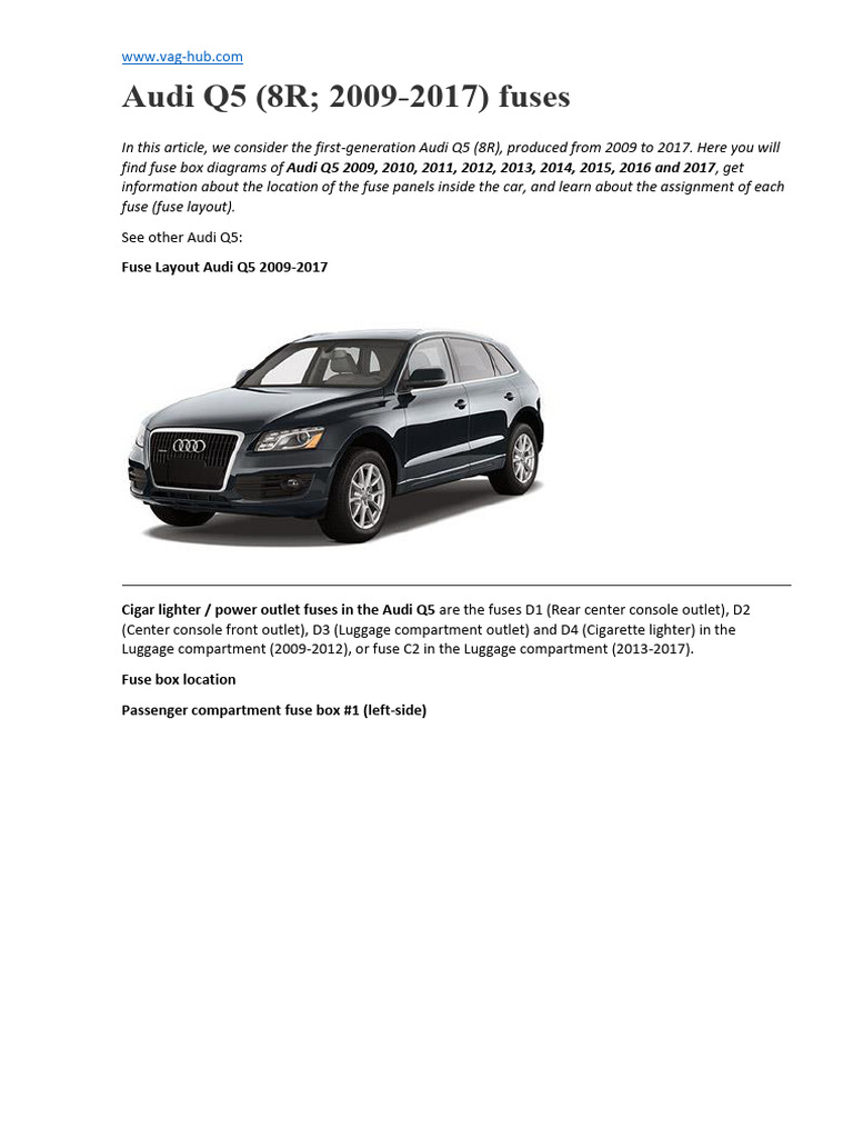 2007 audi a4 cigarette lighter fuse Audi Q5 (2009-2017) Fuse Box Guide | PDF | Automotive Technologies