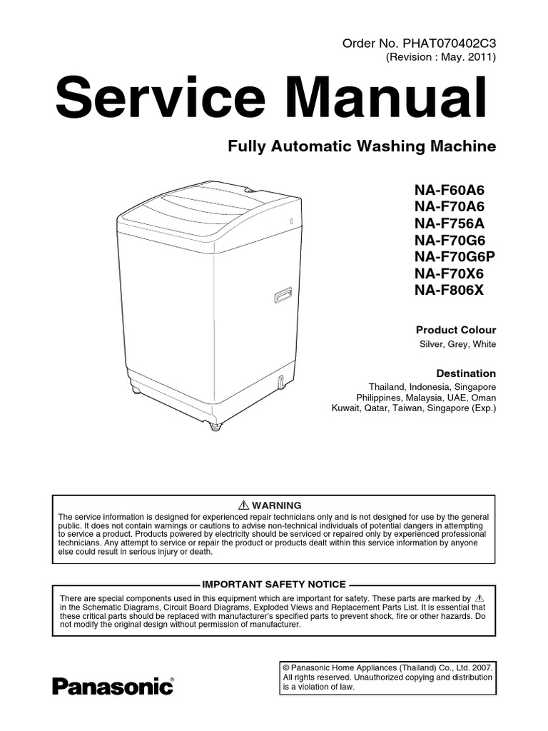Panasonic NA-F Series Washing Machine Manual | PDF | Laundry | Mains ...