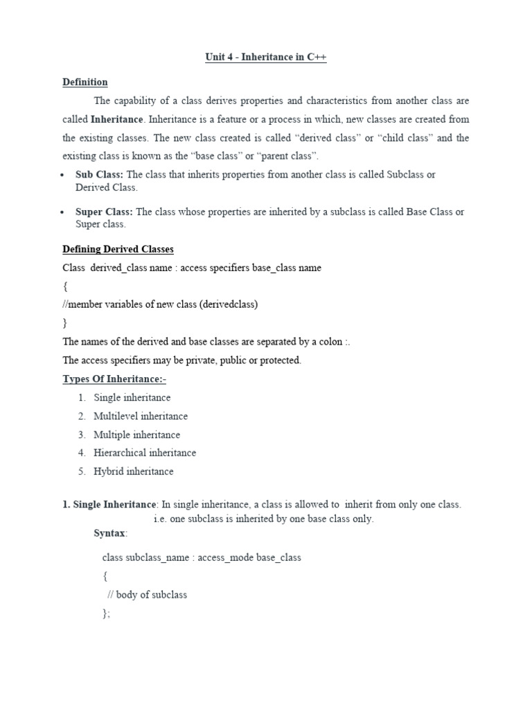 C++ Unit 4 & 5 Study Material | PDF | Inheritance (Object Oriented ...