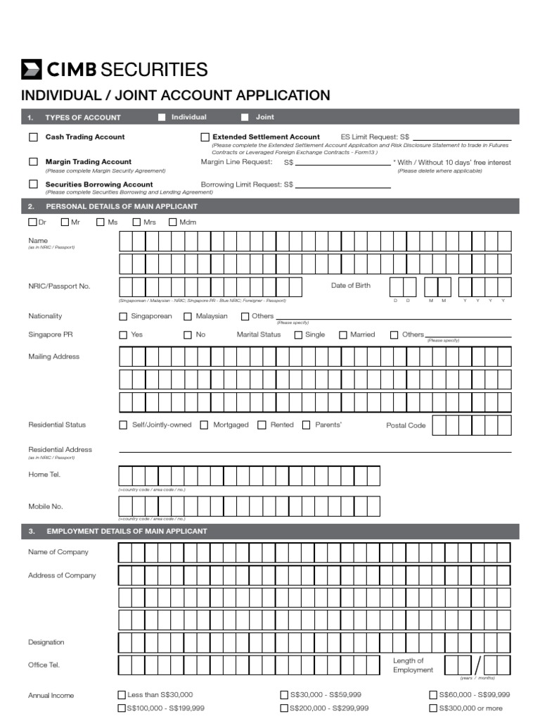 01 CIMB Securities Individual & Joint Account Application Form (Cse151