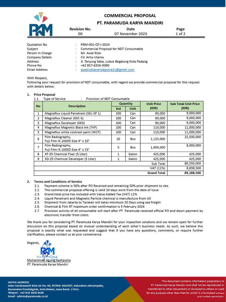 NDT Consumables Proposal | PDF