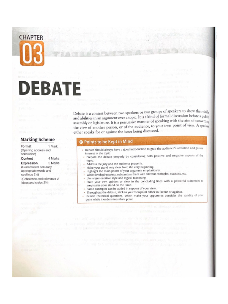 Debate Writing Class 11 Questions Pdf