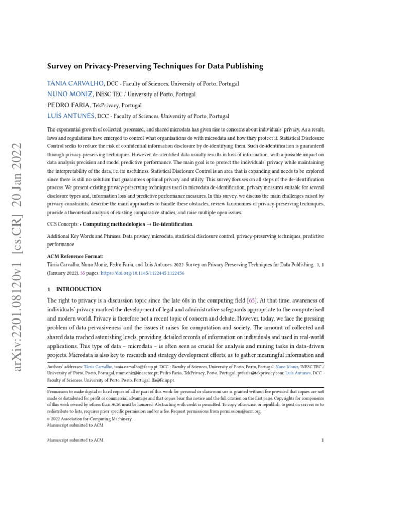 Survey On Privacy-Preserving Techniques For Data Publishing | PDF ...