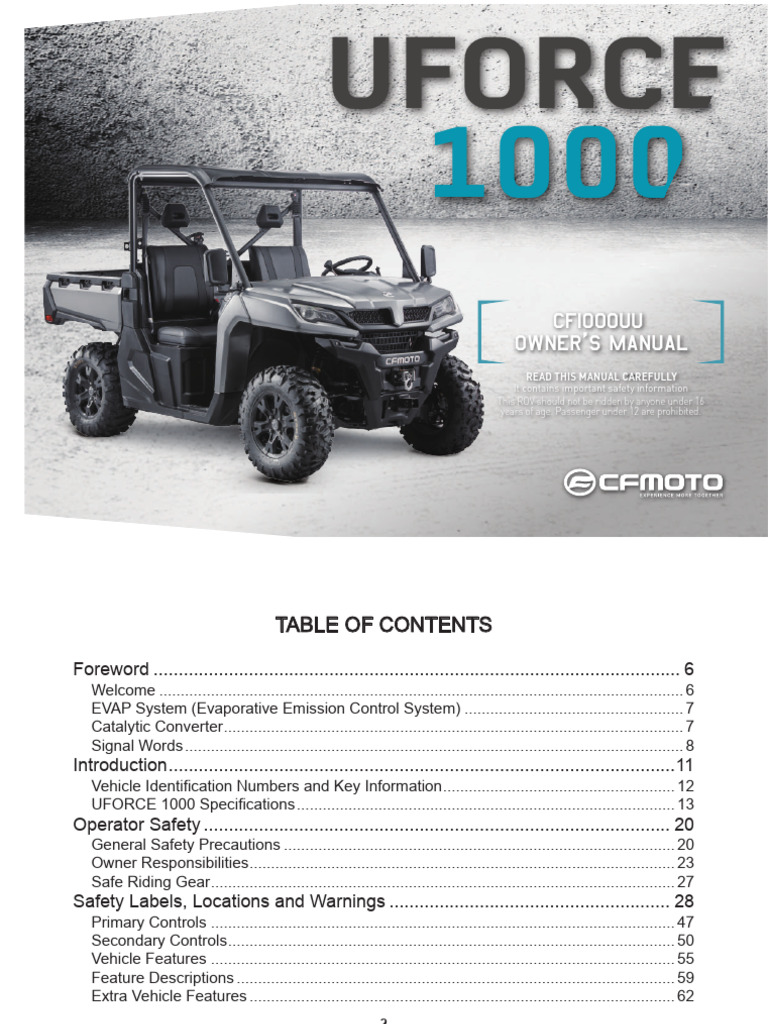 User Manual CF MOTO UFORCE1000 - Compressed | PDF