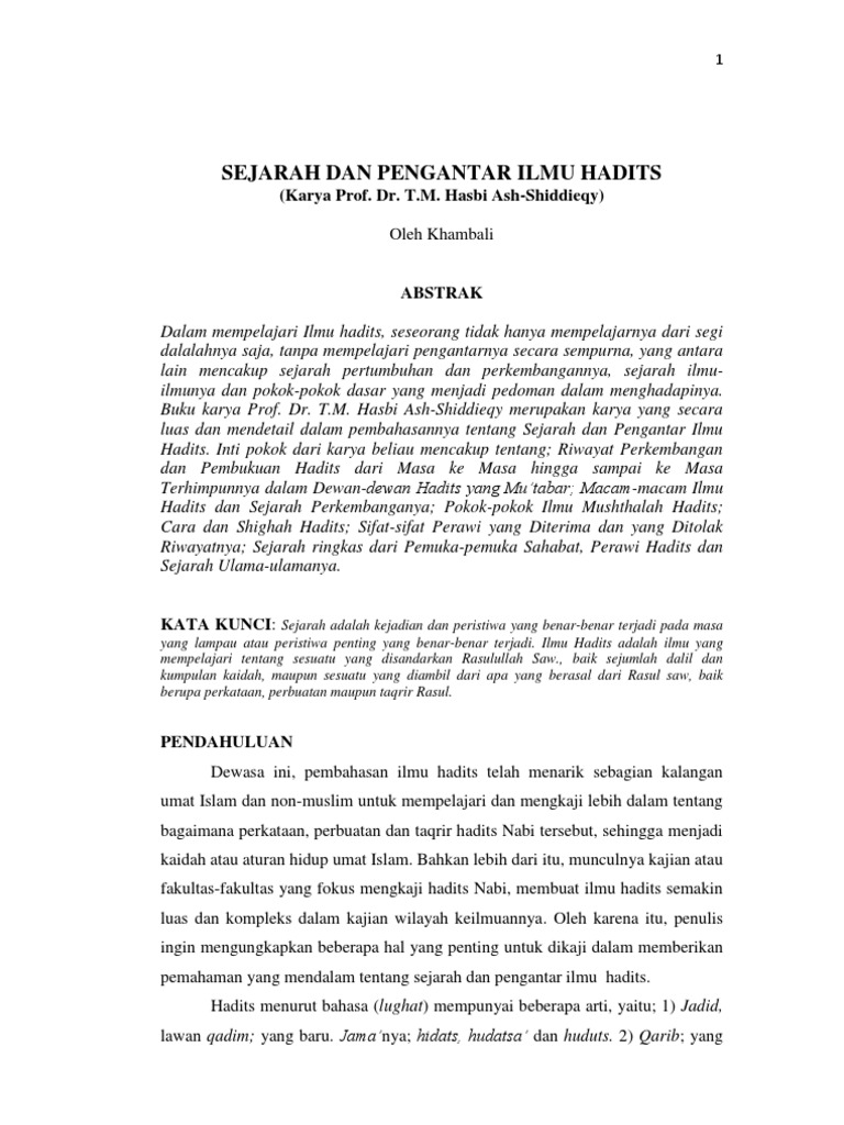 Sejarah Dan Pengantar Ilmu Hadits