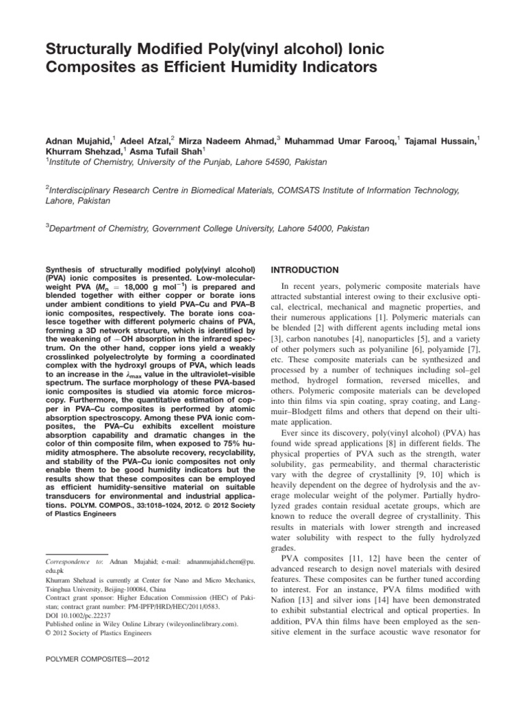 PVA Ionic Composites for Humidity Sensing | PDF | Polymers | Composite ...