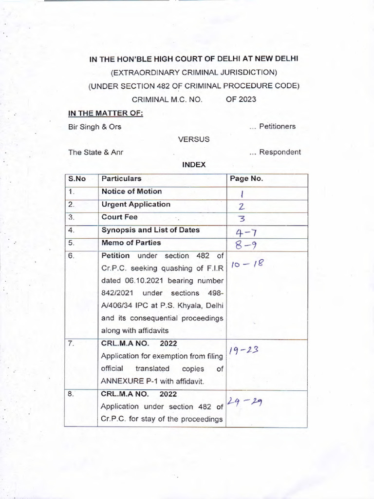 Quashing FIR 498A/406/34 IPC Petition | PDF | Affidavit | Political Law