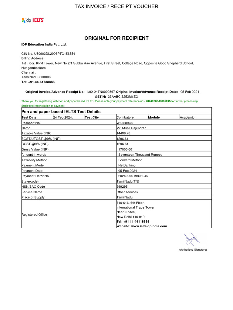 Ielts Receipt | PDF | Invoice | Government