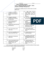 Lifestyle and Weight Management: First Grading Period WORKSHEET No. 1-Physical Education 10 (PRE - TEST)