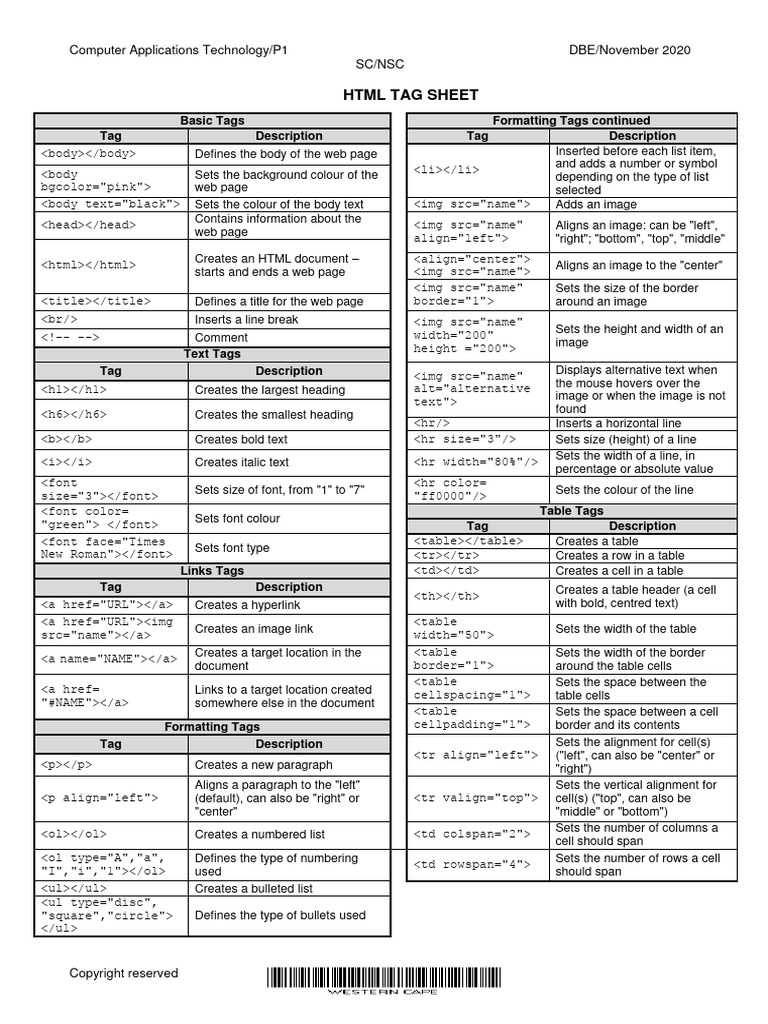 Computer Application Technology P1 Nov 2020 - Tag Sheet Eng | PDF ...