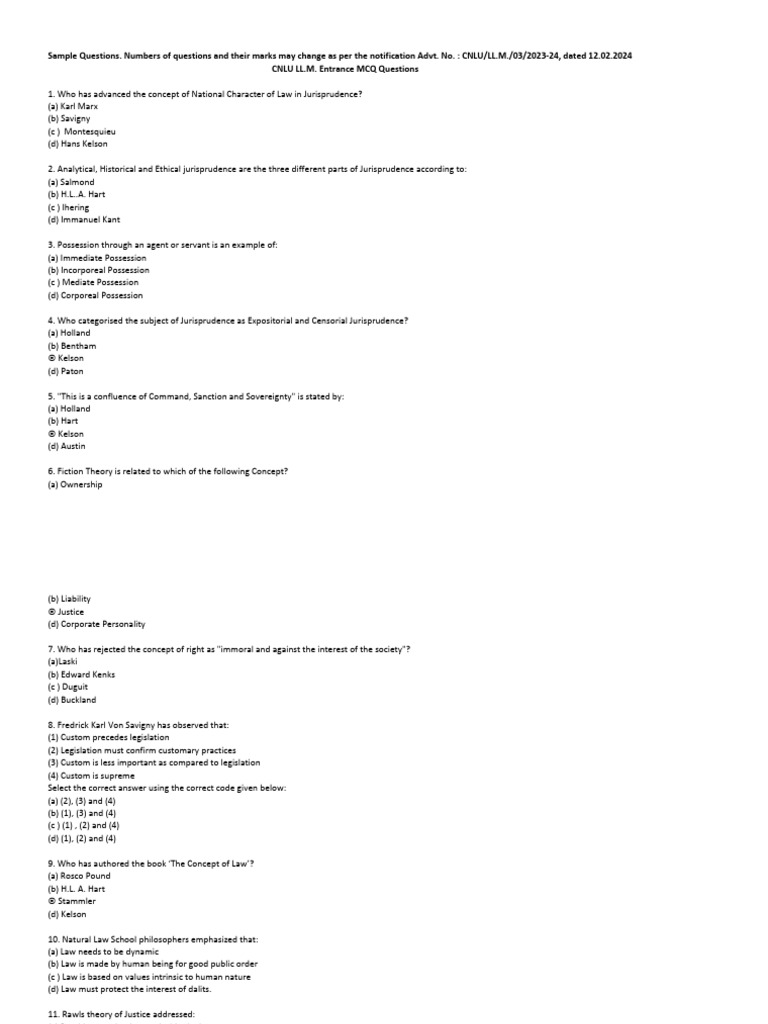 CNLU LL.M. Entrance MCQ Overview | PDF | Patent | Trademark