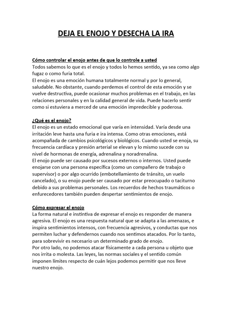 Deja La Ira de Desecha El Enojo ? | PDF | Ira | Las emociones