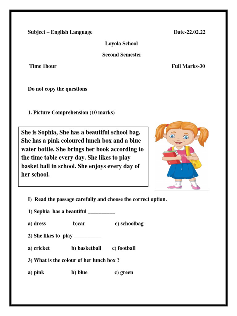 English Language Exam Paper for Kids | PDF | English Language | Human ...