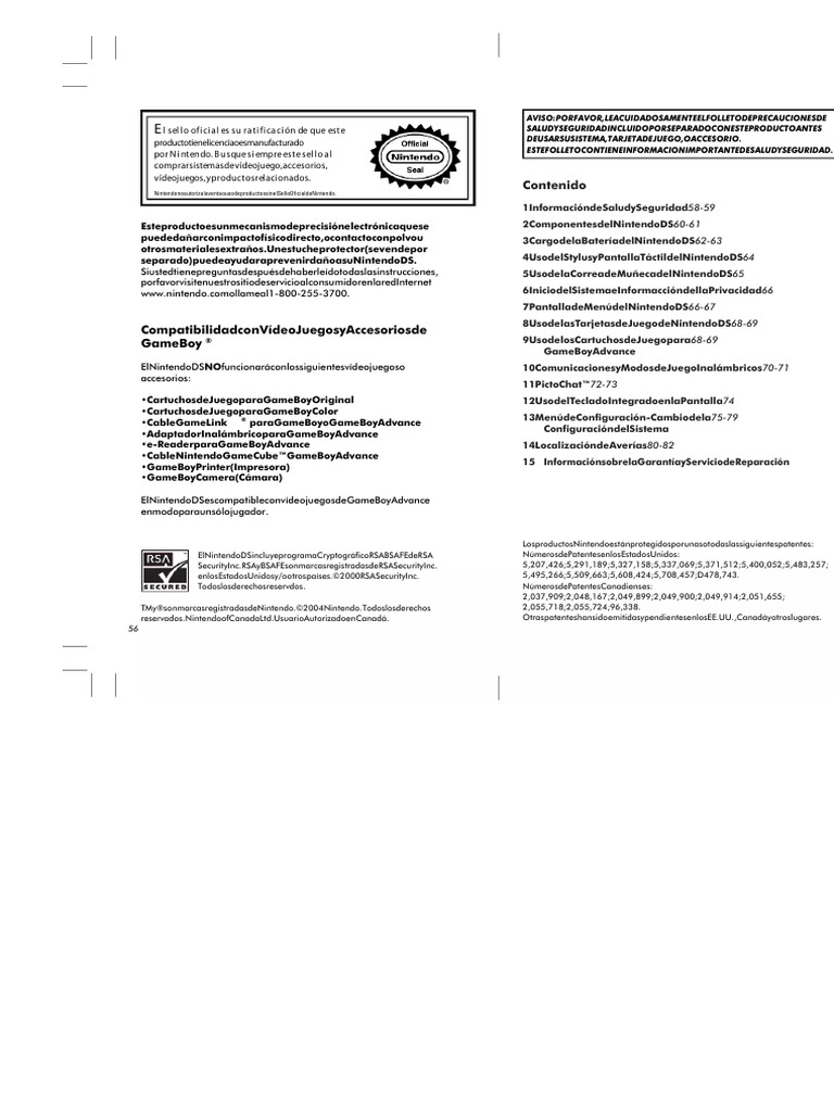 Manual Nintendo DS (Español - 15 Páginas) | PDF | Nintendo | Videojuegos