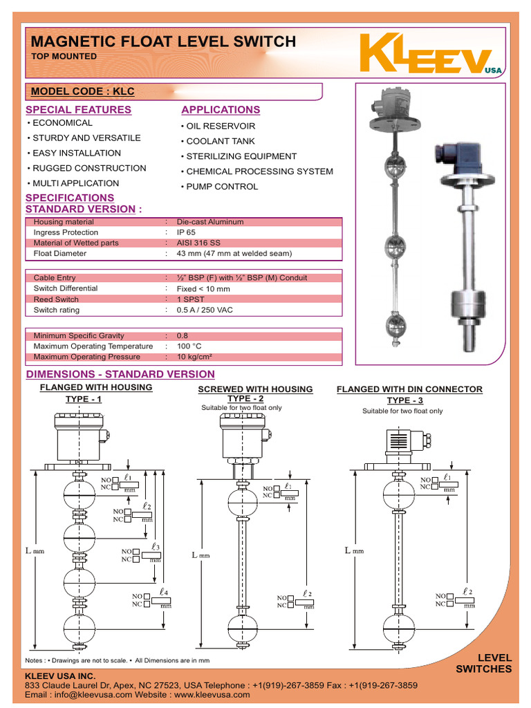 Magnetic Float Level Switch Overview | PDF | Manufactured Goods ...